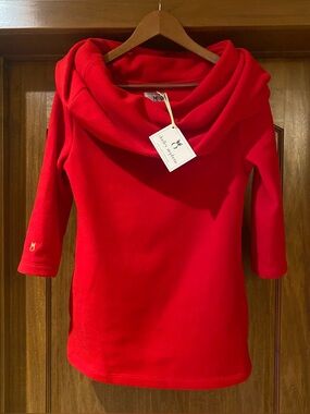 Dudley Stephens Calyer Red Vello Fleece Cowl Neck Sweater